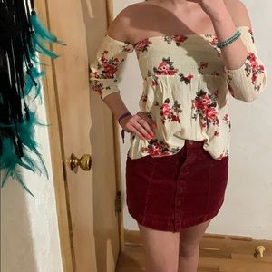 off the shoulder floral shirt